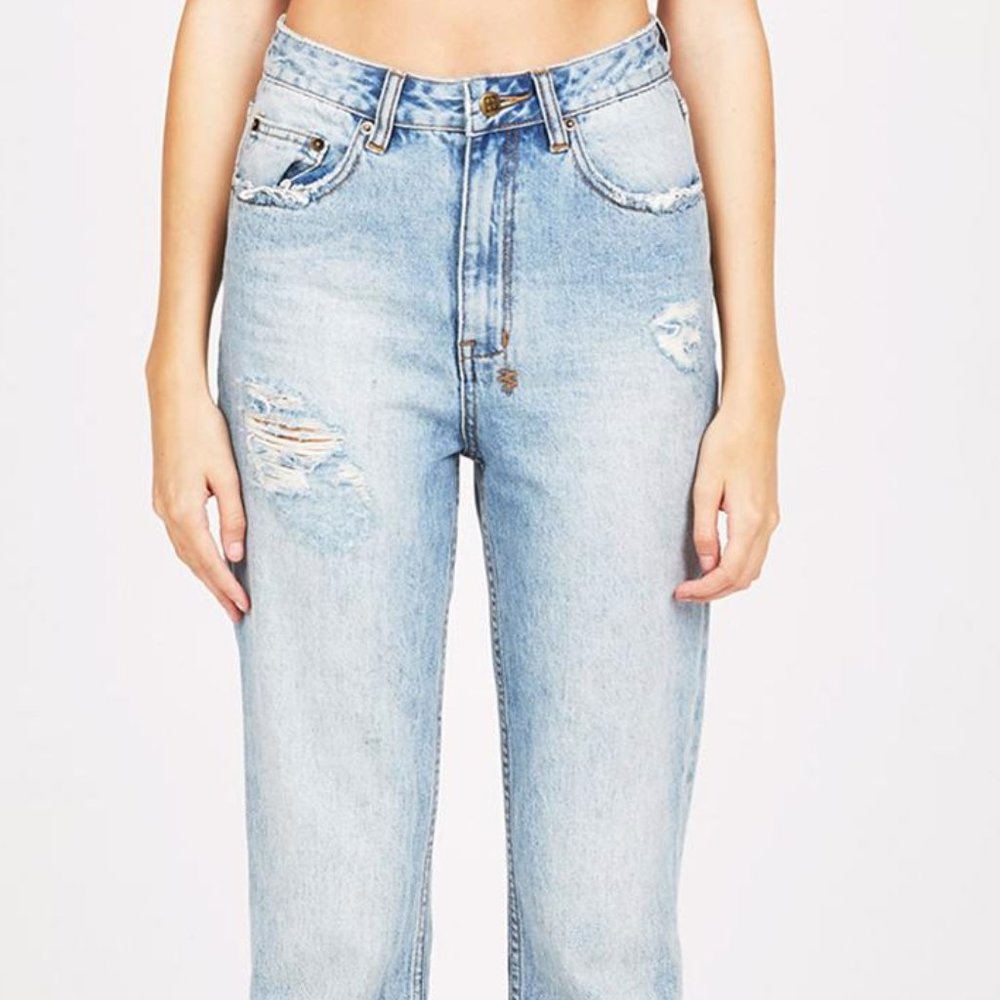 KSUBI High-Waisted Distressed Jean